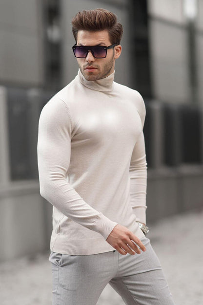 Stone Color Turtleneck Men's Knitwear Sweater 6809