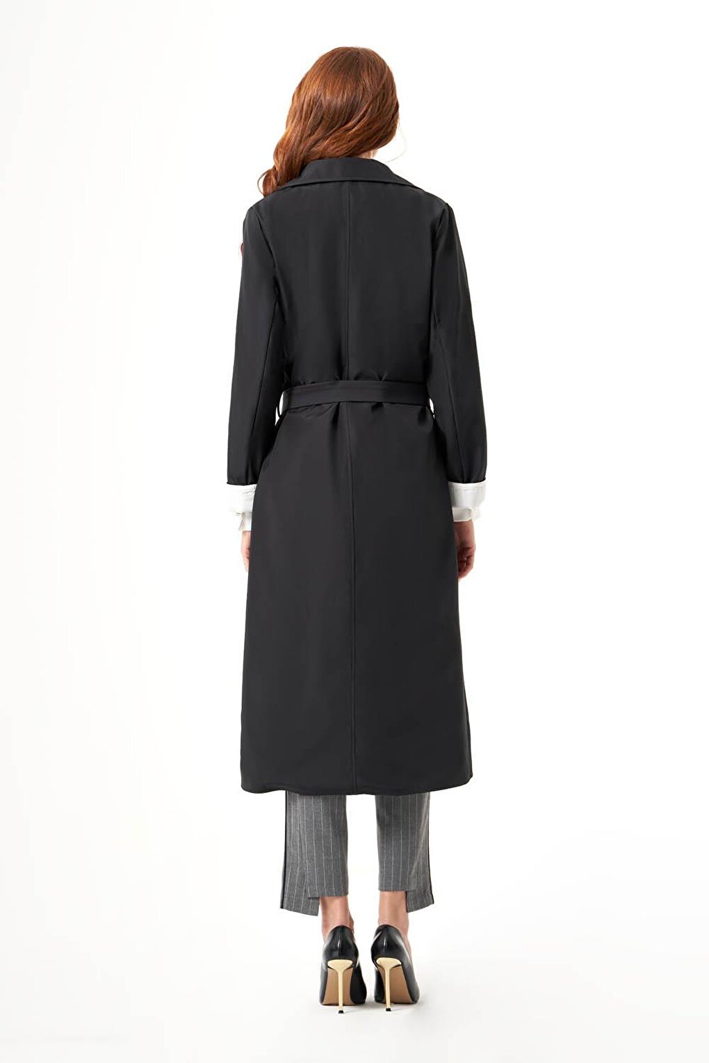 Black-Stone Trench Coat with Collar Garnish