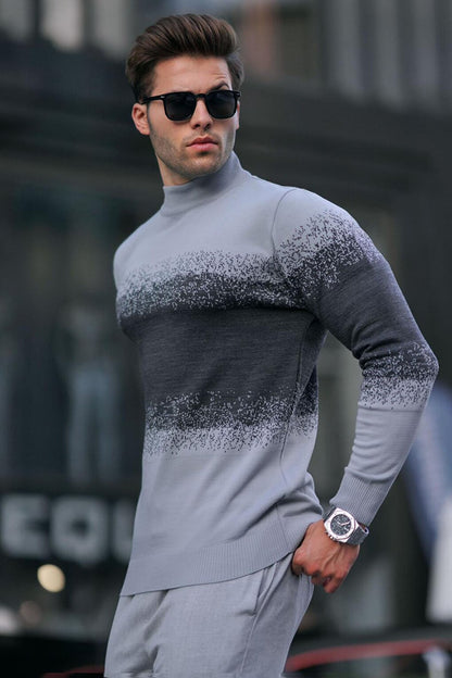 Gray Turtleneck Patterned Sweater 6845