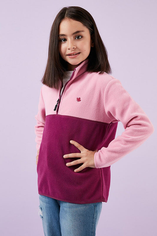 Soft Textured Half Zipper Color Block Stand Collar Fleece 5905004