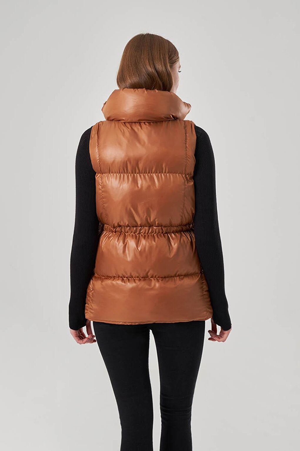 Puffy Tan Vest with Gathered Sides