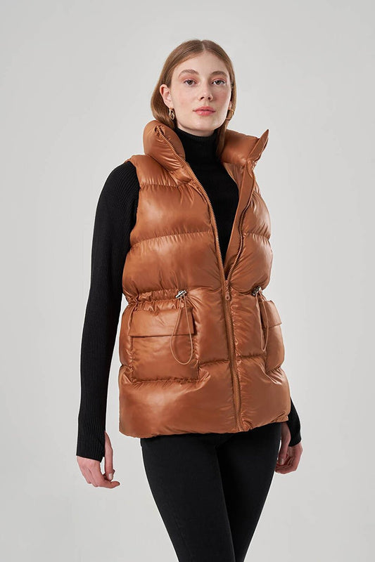 Puffy Tan Vest with Gathered Sides