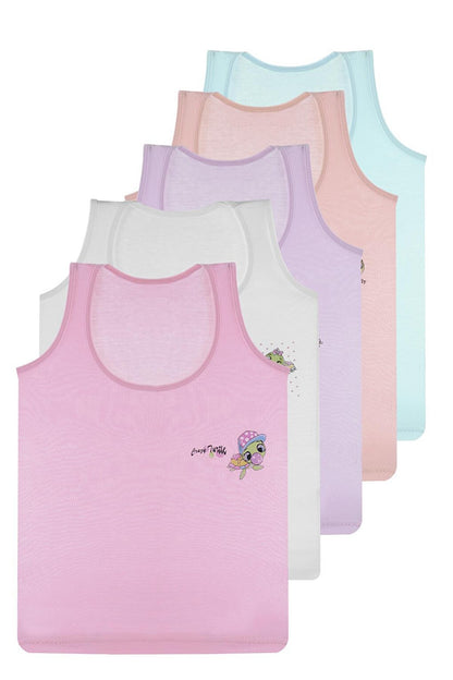 Girl's Undershirt Wide Strap Printed Lycra Pack of 5