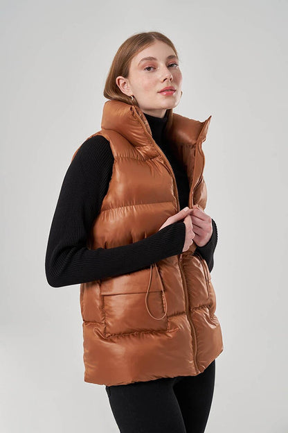 Puffy Tan Vest with Gathered Sides