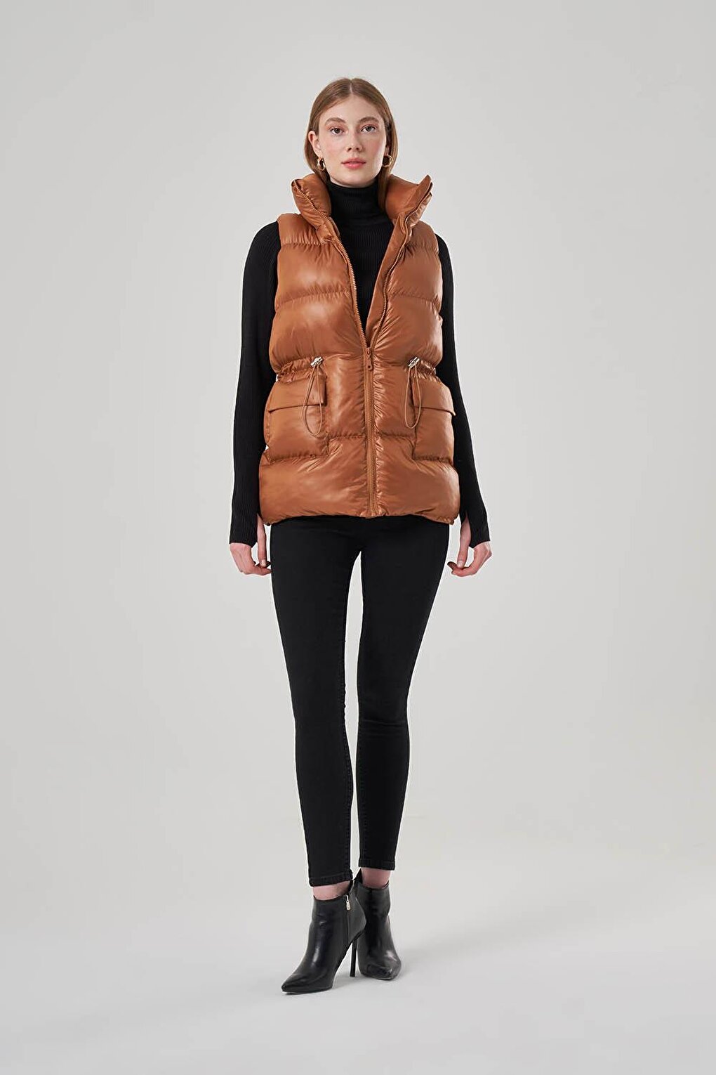 Puffy Tan Vest with Gathered Sides