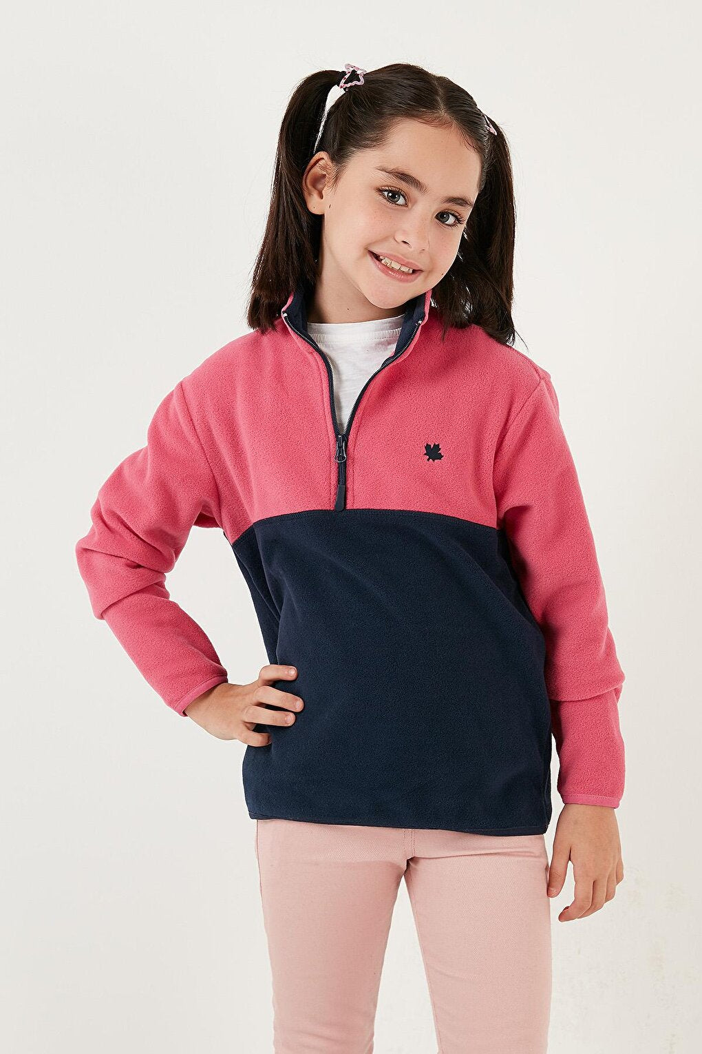 Soft Textured Half Zipper Color Block Stand Collar Fleece 5905004