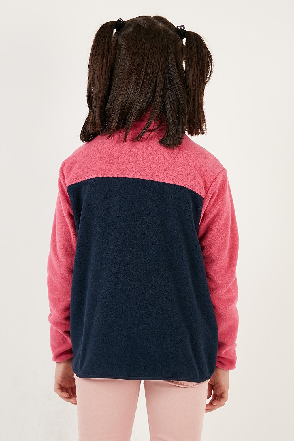 Soft Textured Half Zipper Color Block Stand Collar Fleece 5905004