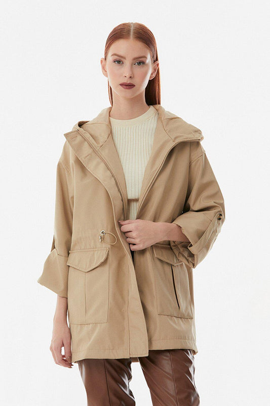 Hooded Sleeve Folded Trench Coat