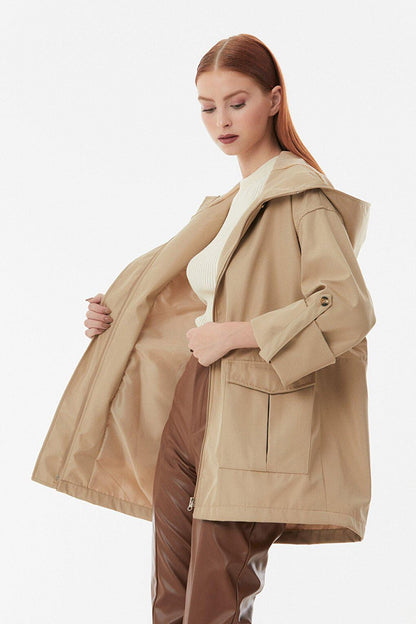 Hooded Sleeve Folded Trench Coat