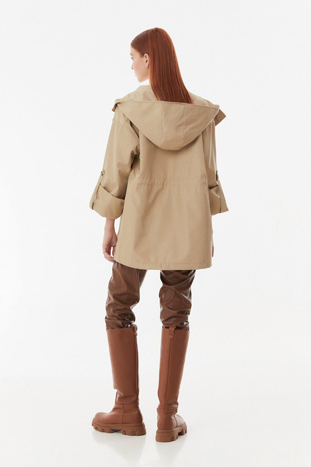 Hooded Sleeve Folded Trench Coat