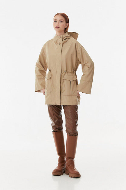 Hooded Sleeve Folded Trench Coat