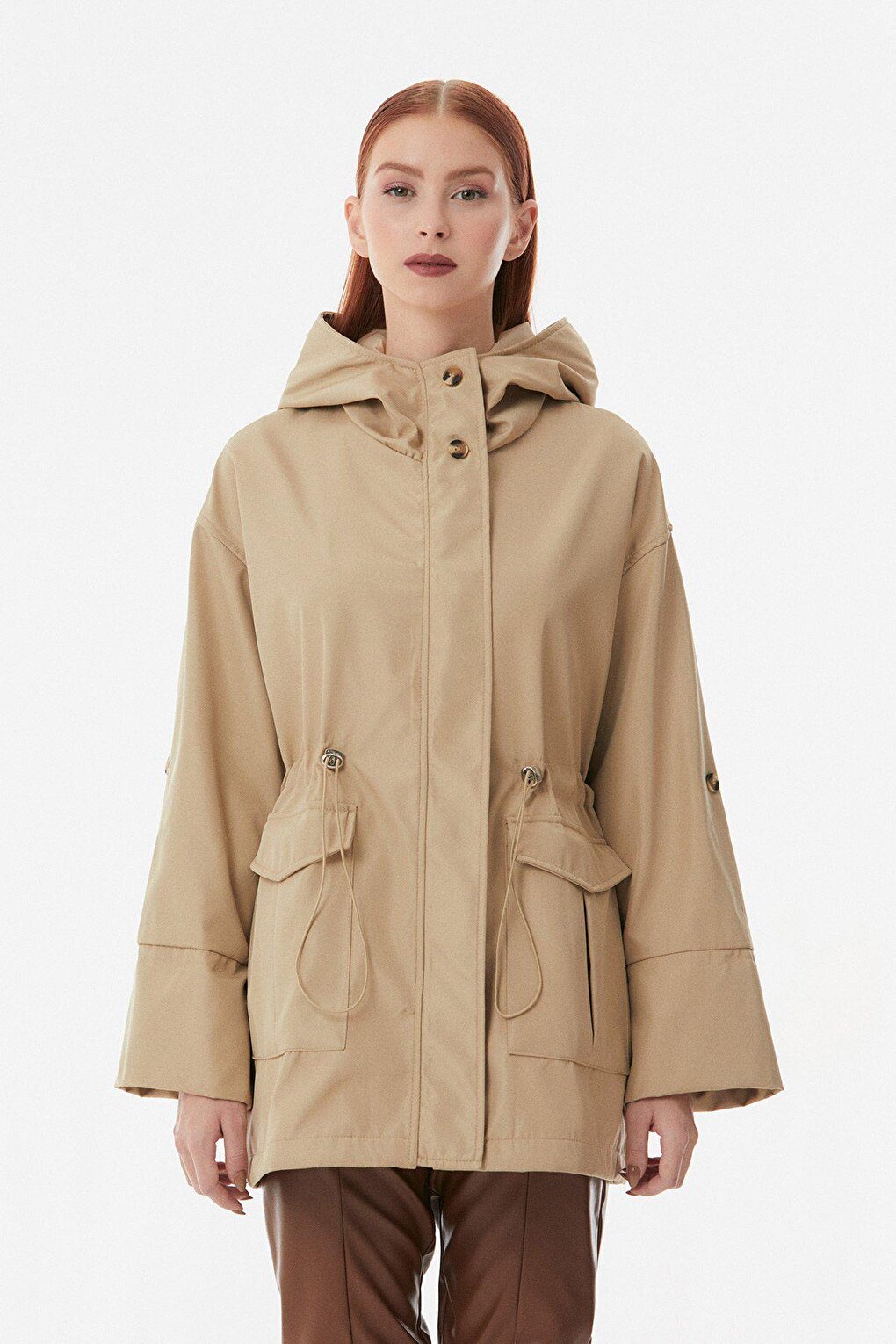 Hooded Sleeve Folded Trench Coat