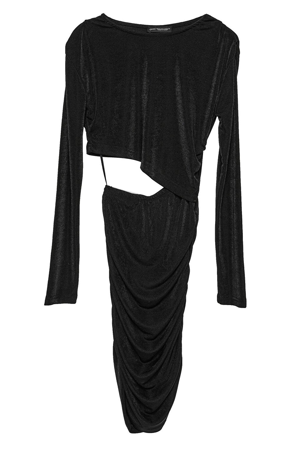 Low-cut Detailed Draped Dress Black