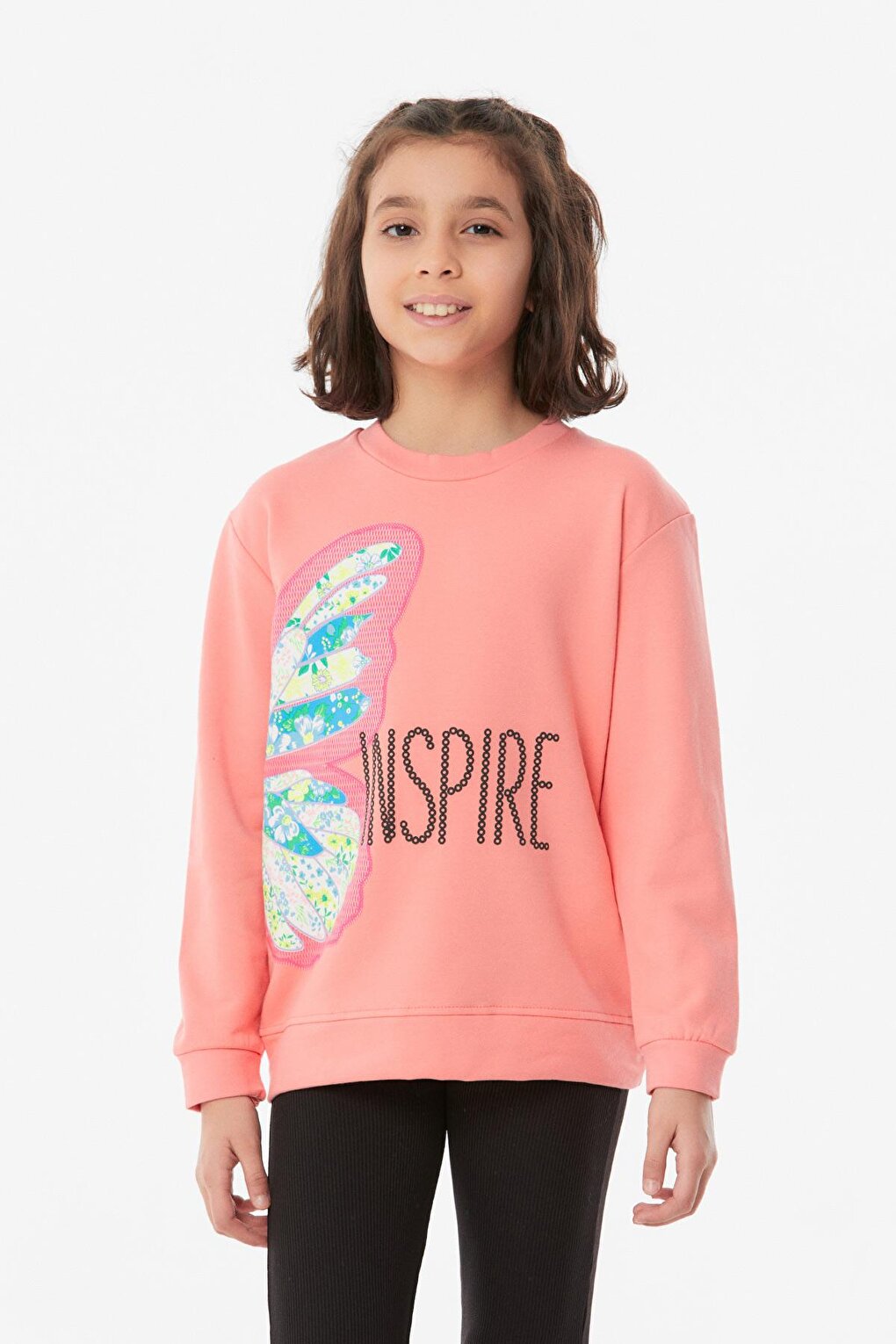 Butterfly Printed Crew Neck Girl's Sweatshirt