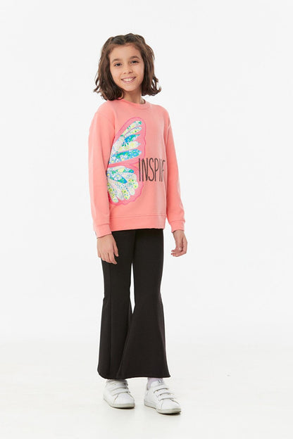 Butterfly Printed Crew Neck Girl's Sweatshirt