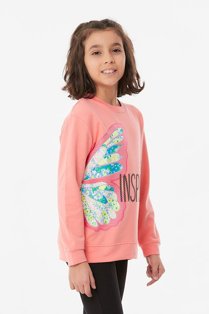 Butterfly Printed Crew Neck Girl's Sweatshirt