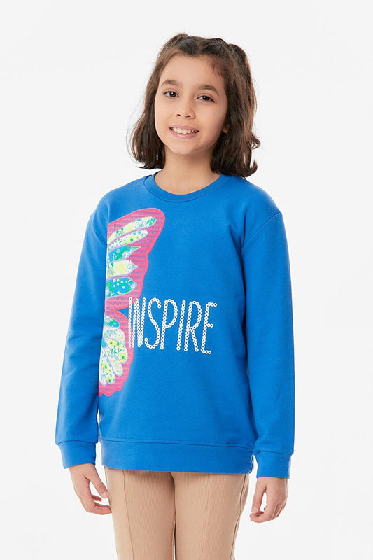 Butterfly Printed Crew Neck Girl's Sweatshirt