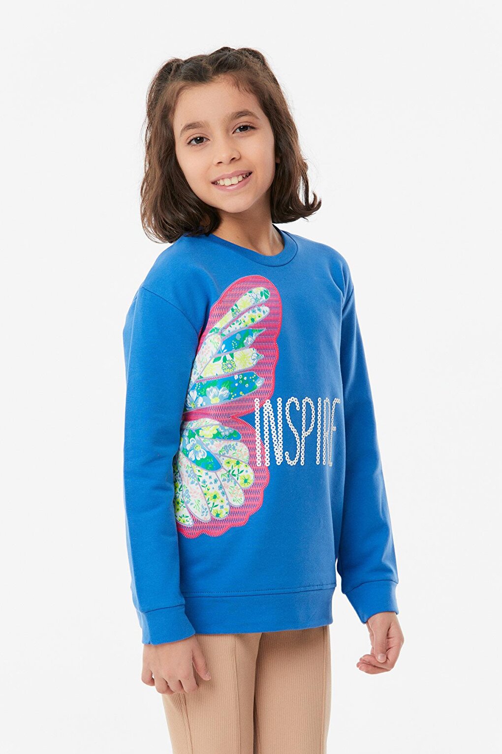 Butterfly Printed Crew Neck Girl's Sweatshirt