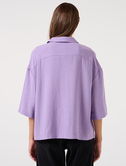 Lilac Loose Cut Three Quarter Sleeve Linen Shirt