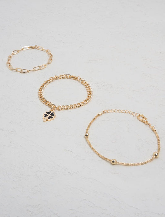 Gold Clover Figured Bracelet Set