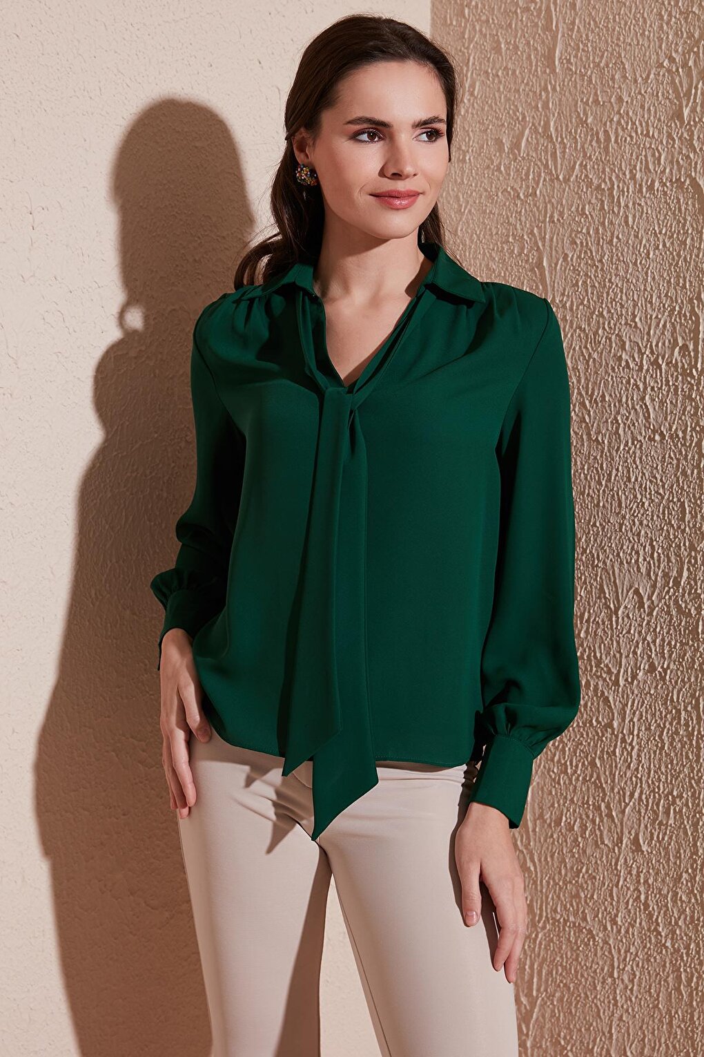 Tie Detailed V-Neck Chiffon Shirt 611BZ0047