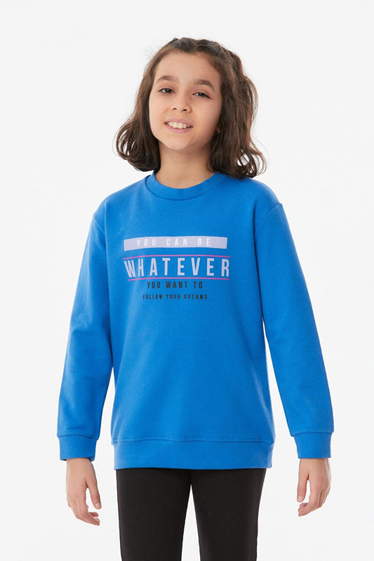 Front and Back Printed Crew Neck Girl's Sweatshirt