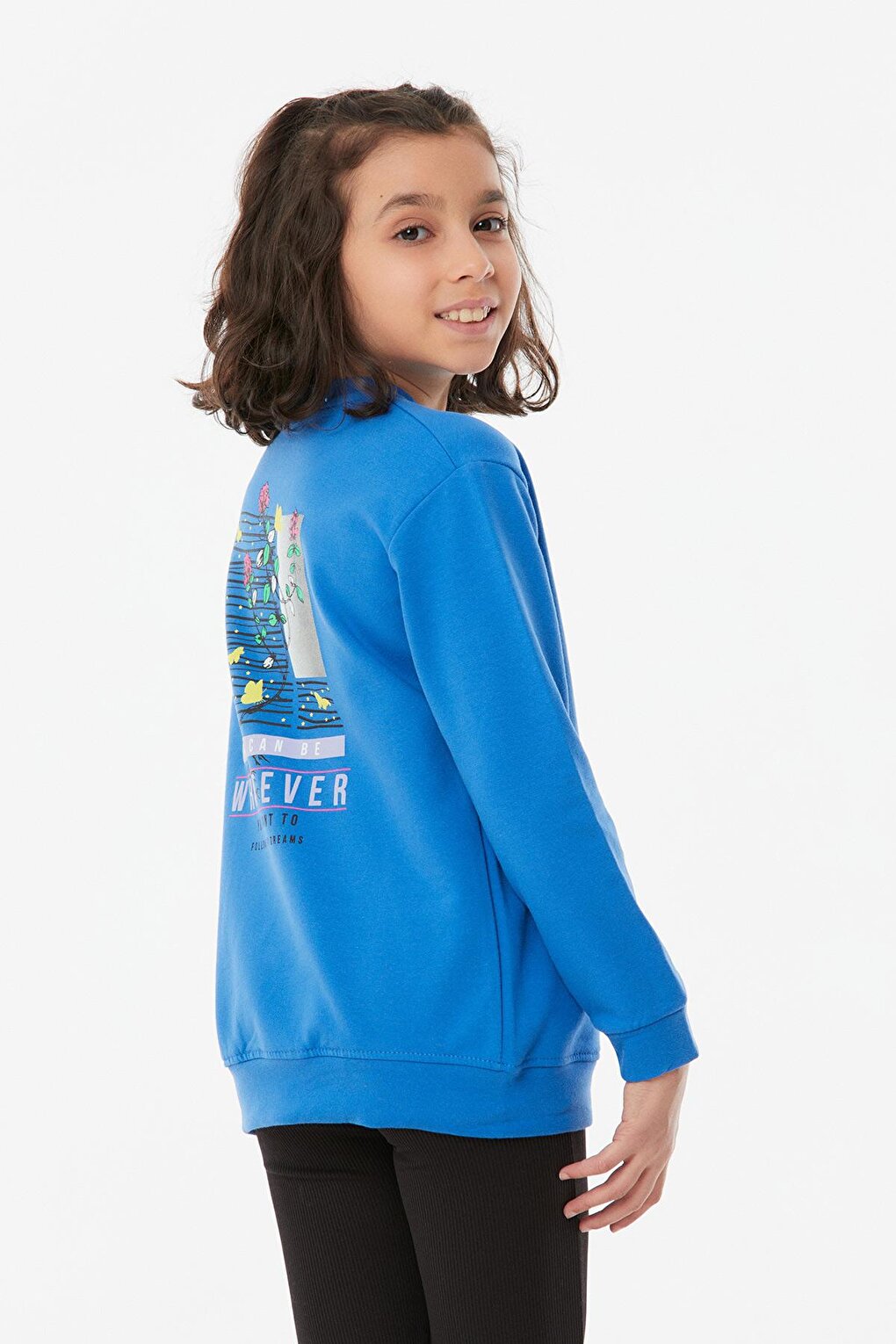 Front and Back Printed Crew Neck Girl's Sweatshirt