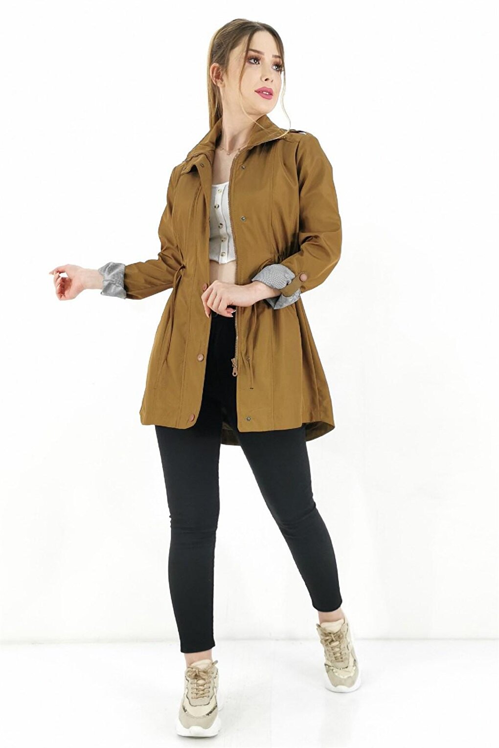 Women's Elastic Waist Trench Coat