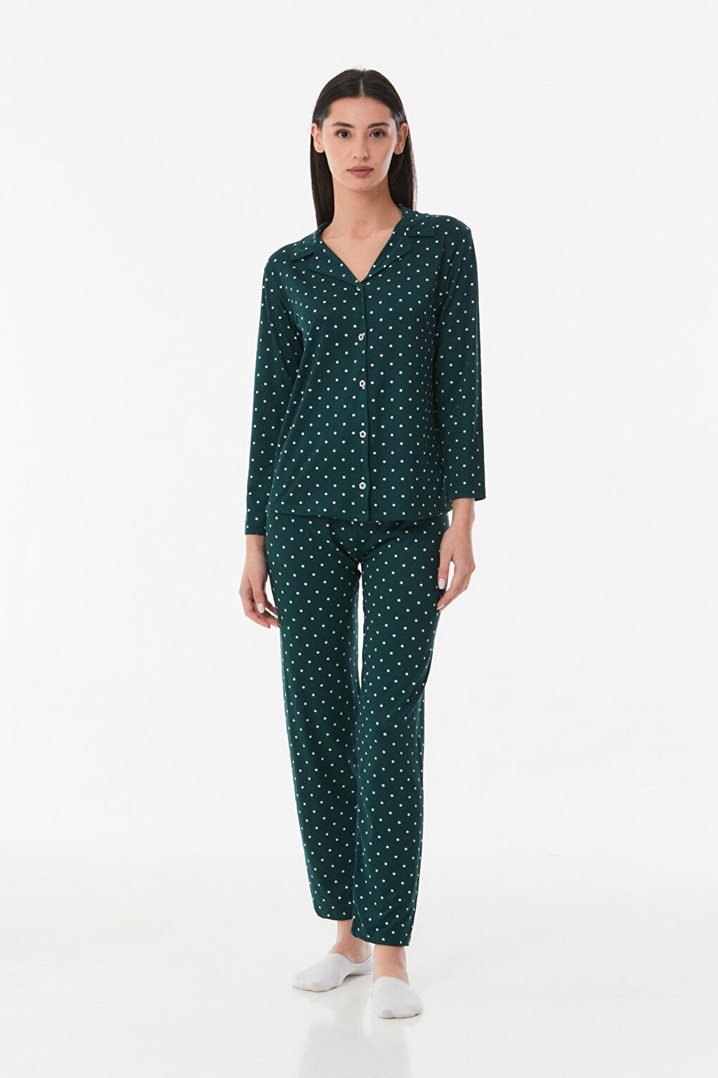 Polka Dot Shirt Collar Pajama Set