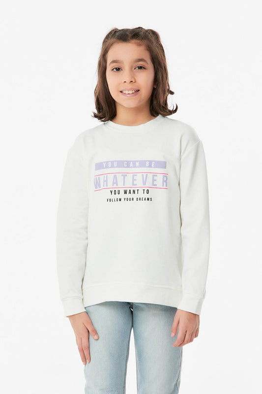 Front and Back Printed Crew Neck Girl's Sweatshirt