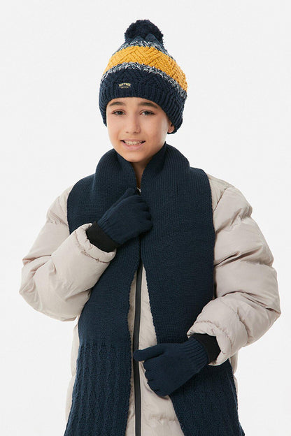 Striped Boy's Scarf, Beret and Gloves Set