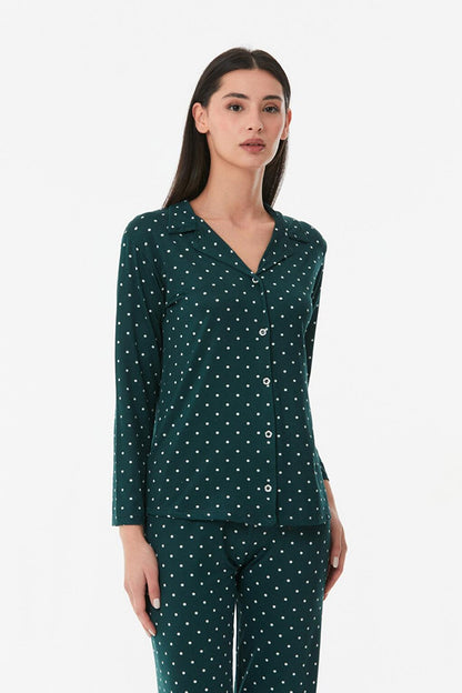 Polka Dot Shirt Collar Pajama Set