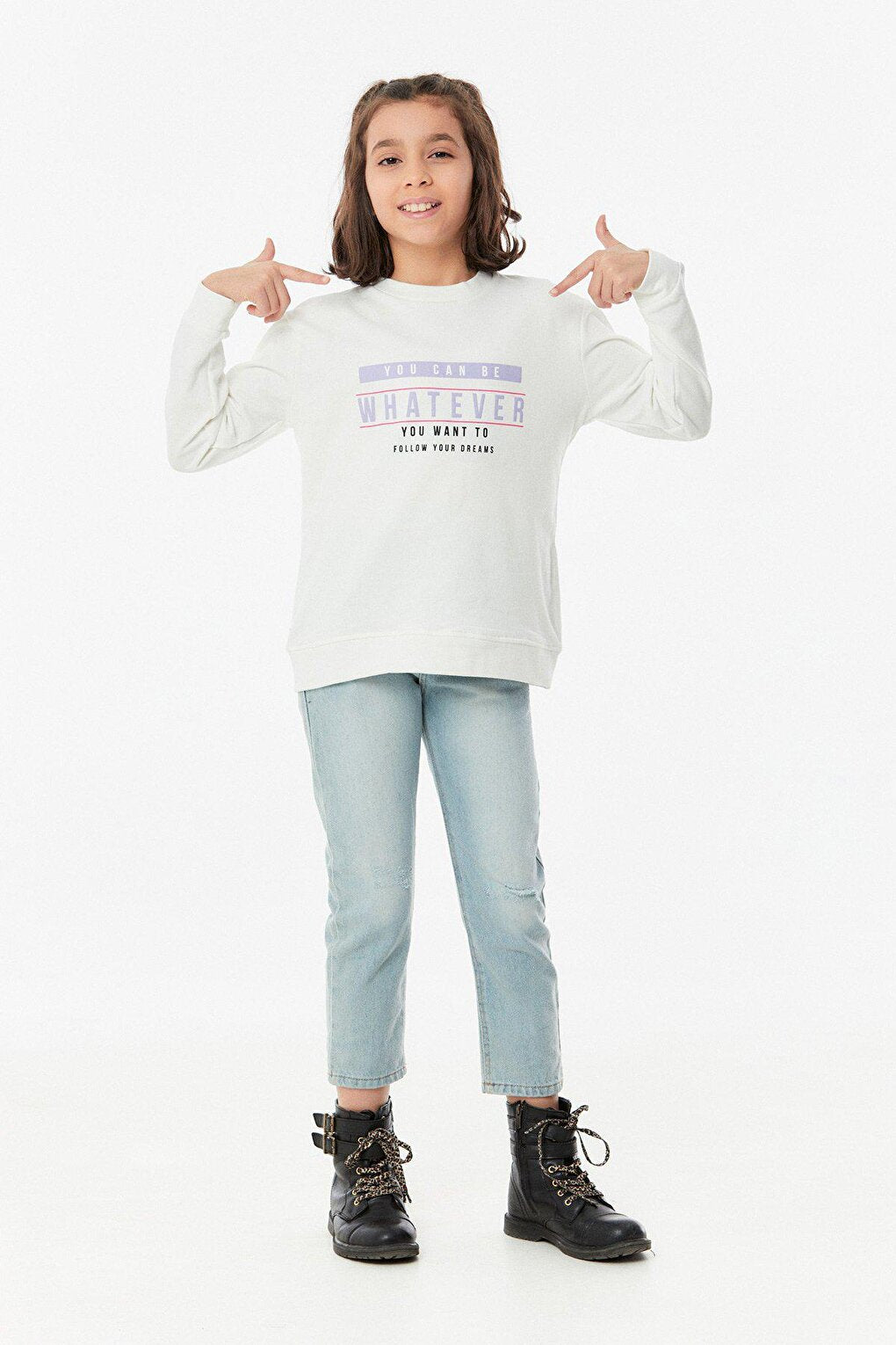 Front and Back Printed Crew Neck Girl's Sweatshirt