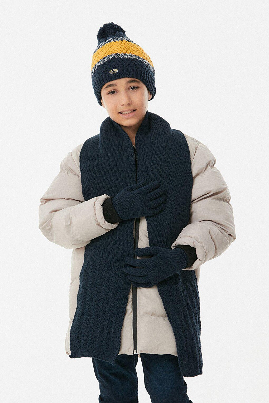 Striped Boy's Scarf, Beret and Gloves Set