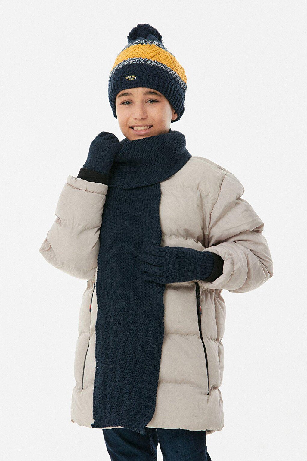 Striped Boy's Scarf, Beret and Gloves Set