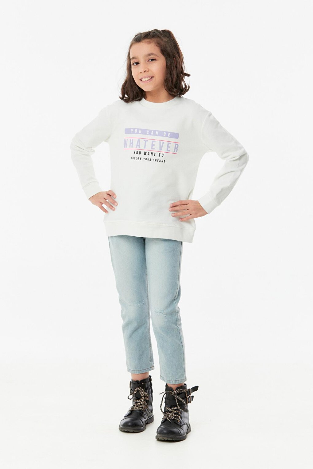 Front and Back Printed Crew Neck Girl's Sweatshirt