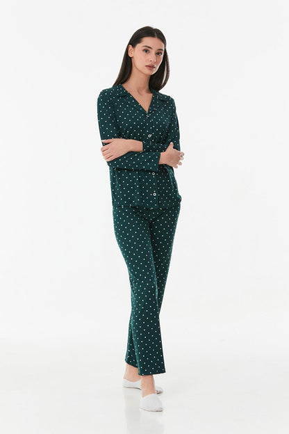 Polka Dot Shirt Collar Pajama Set