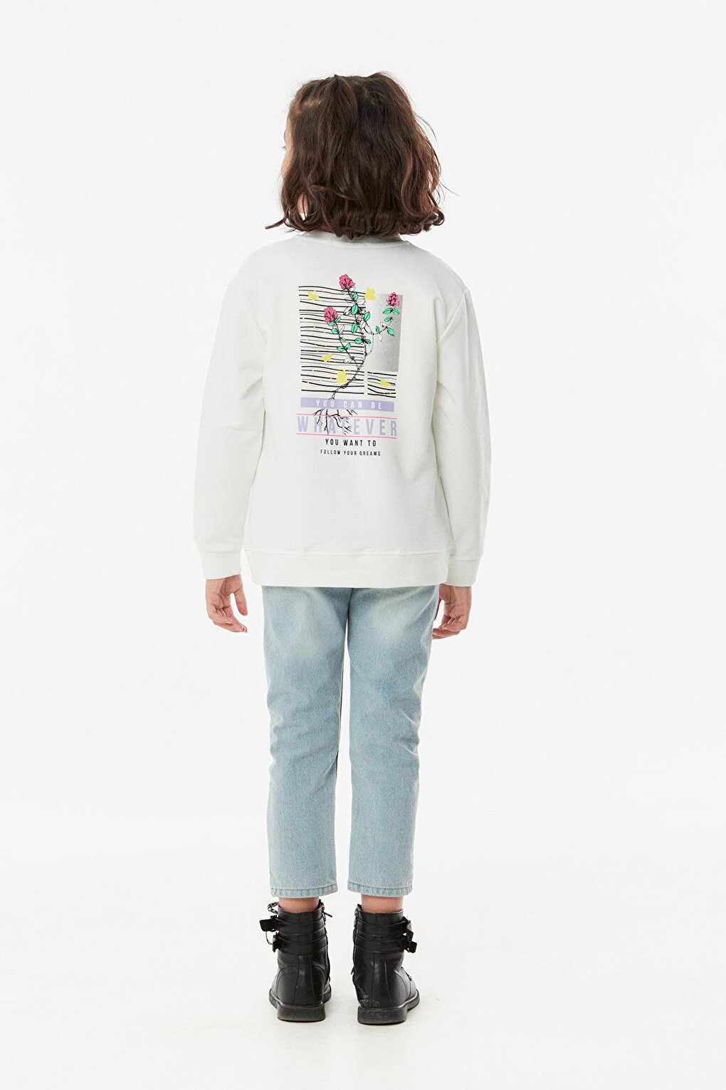 Front and Back Printed Crew Neck Girl's Sweatshirt