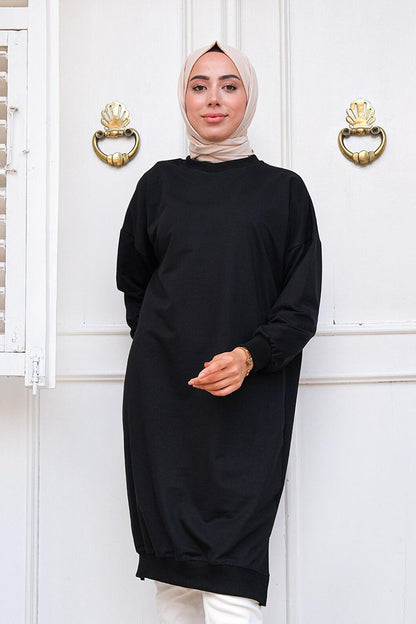 Crew Neck Hijab Tunic Black