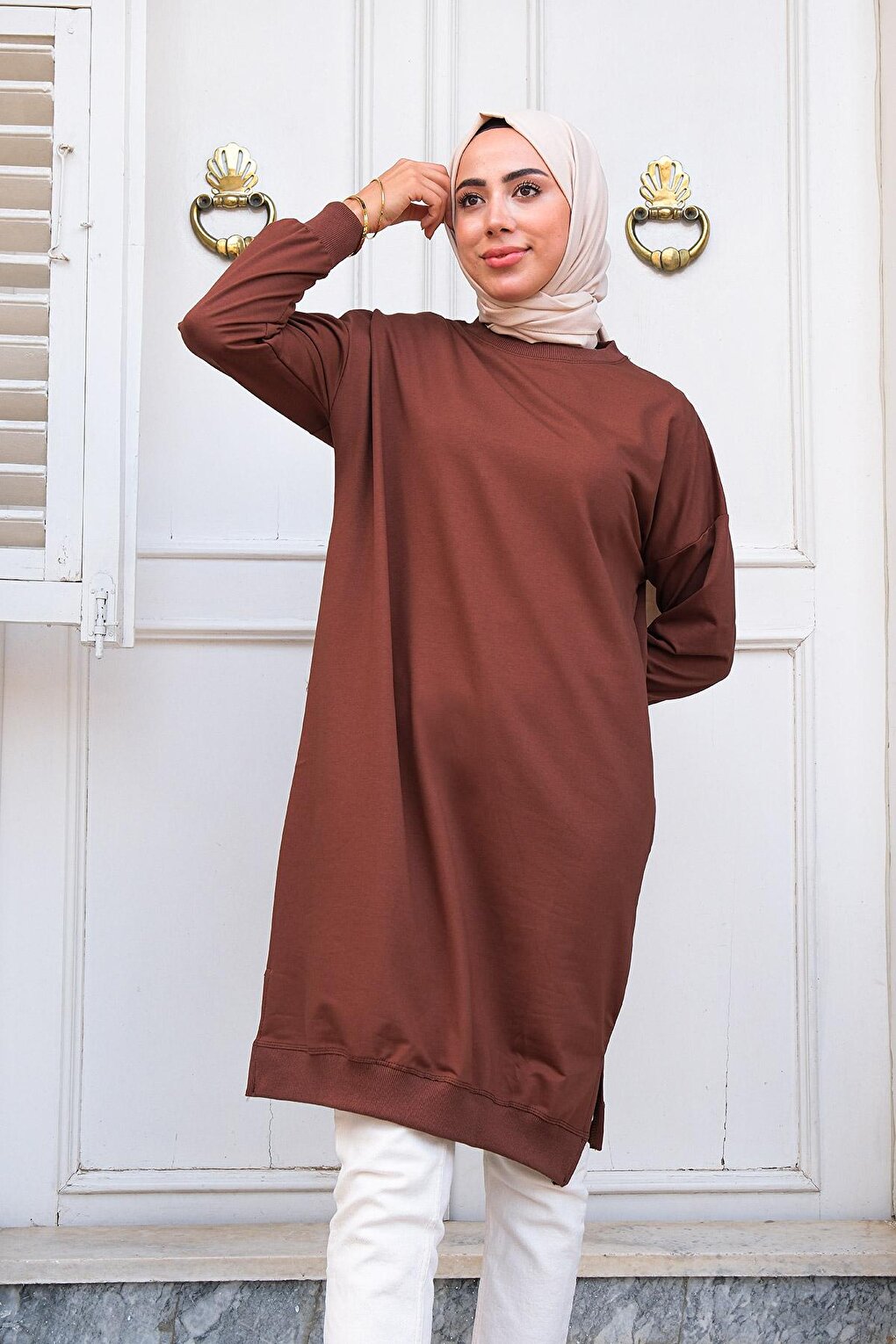 Crew Neck Tunic Brown