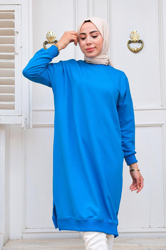 Crew Neck Hijab Tunic Blue