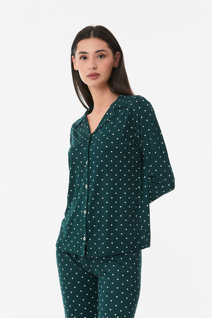 Polka Dot Shirt Collar Pajama Set