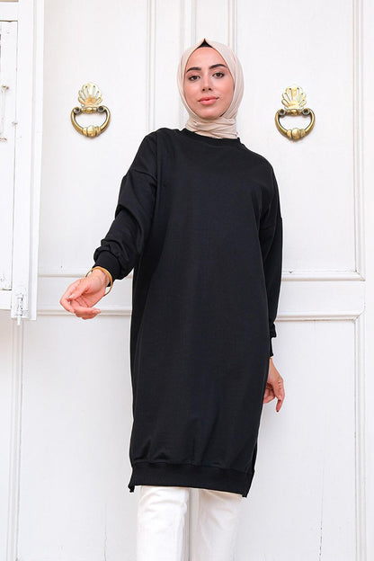 Crew Neck Hijab Tunic Black