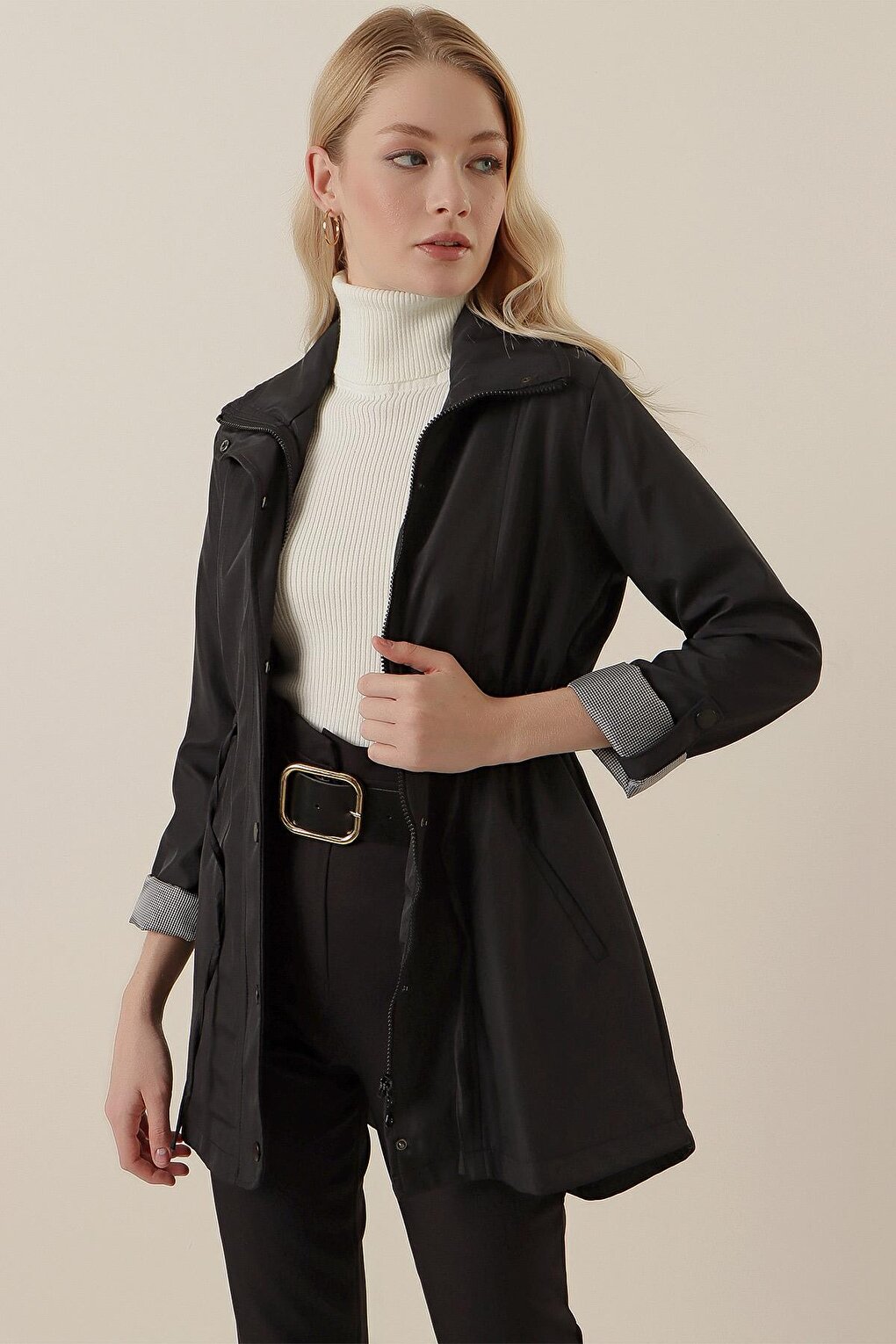 Women's Elastic Waist Trench Coat