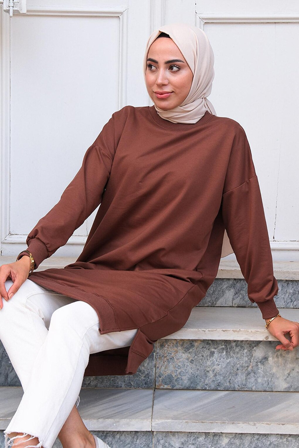 Crew Neck Tunic Brown