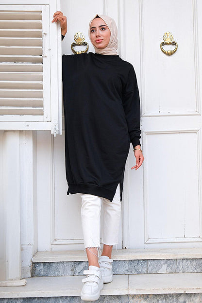 Crew Neck Hijab Tunic Black