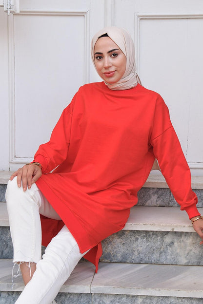 Crew Neck Hijab Tunic Pomegranate Flower