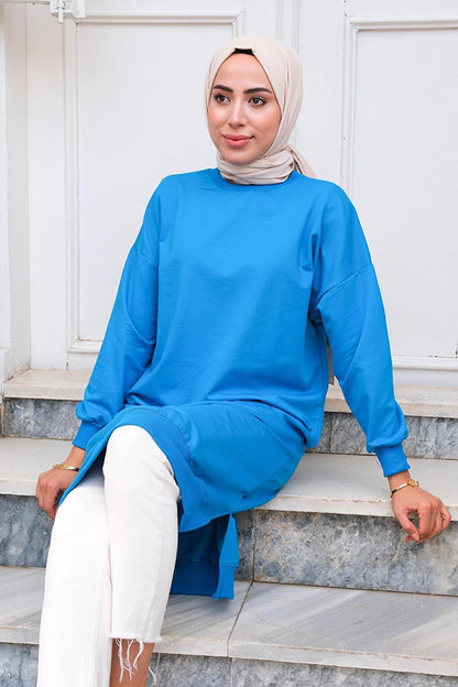 Crew Neck Hijab Tunic Blue