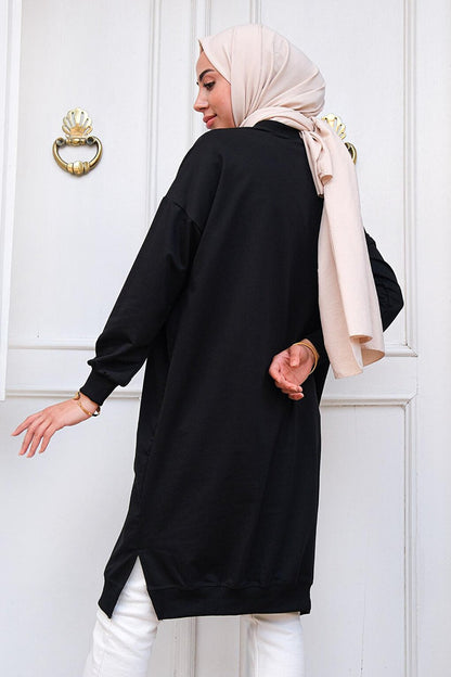 Crew Neck Hijab Tunic Black