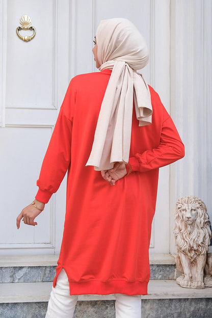 Crew Neck Hijab Tunic Pomegranate Flower